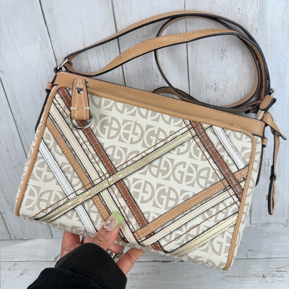 VTG Giani Bernini Womens Beige Brown Plaid Adjustable Strap Crossbody Handbag